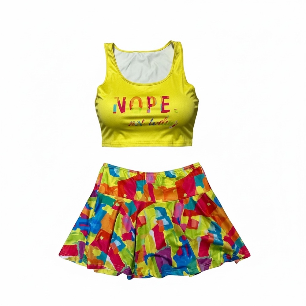 Vibrant Graphic Crop Top and Skirt Set